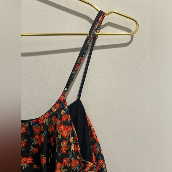 INTIMATELY FREE PEOPLE Black/Red Floral Spaghetti Strap Ruffle Top - Picture 4 of 10